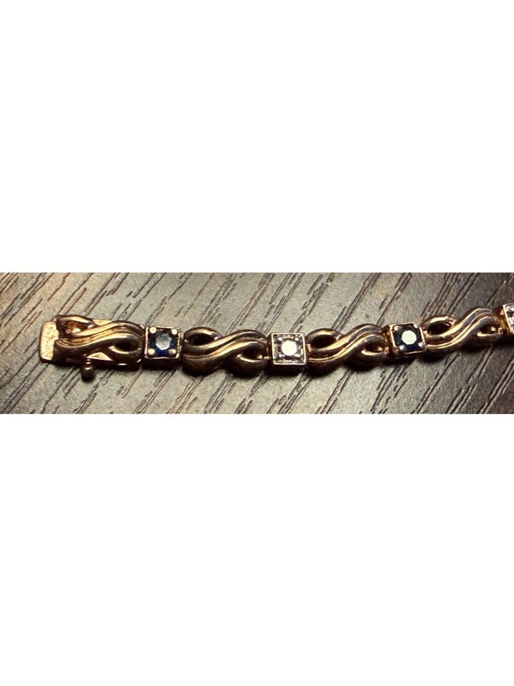 Vintage Sterling 925 Tennis Bracelet Blue Clear Stones Infinity 7.5" Gold Plate